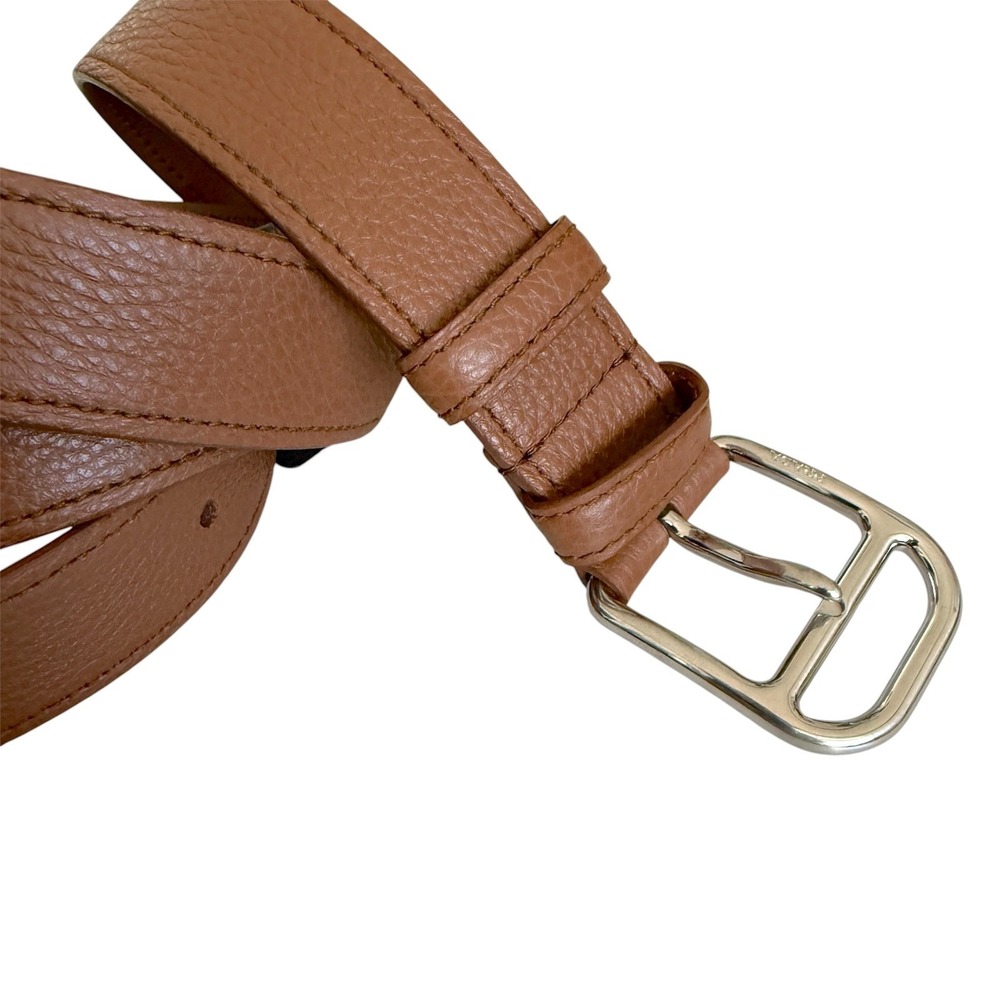 Prada 2CM276 Men's Pebbled Brown Leather Belt silver buckle, 110cm - Picture 3 of 5